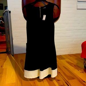 Color block, black & white, sleeveless dress.